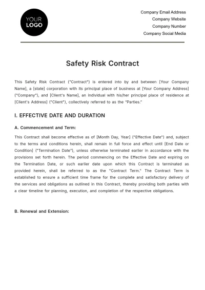 Free Safety Risk Contract Template to Edit Online