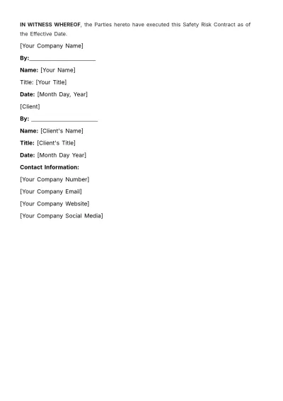 Free Safety Risk Contract Template to Edit Online