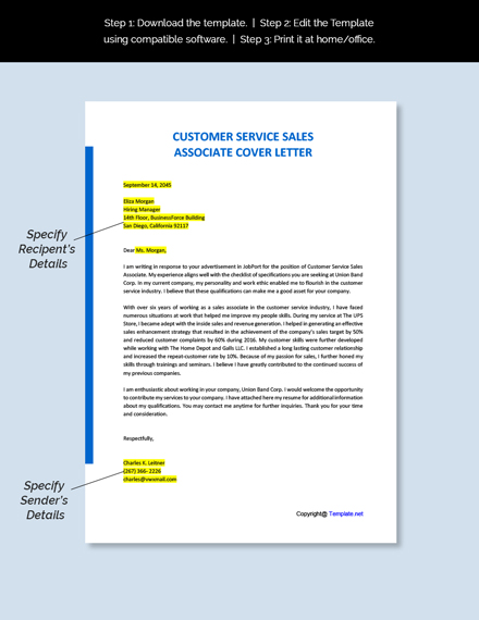 Customer Service Sales Associate Cover Letter Template - Google Docs ...