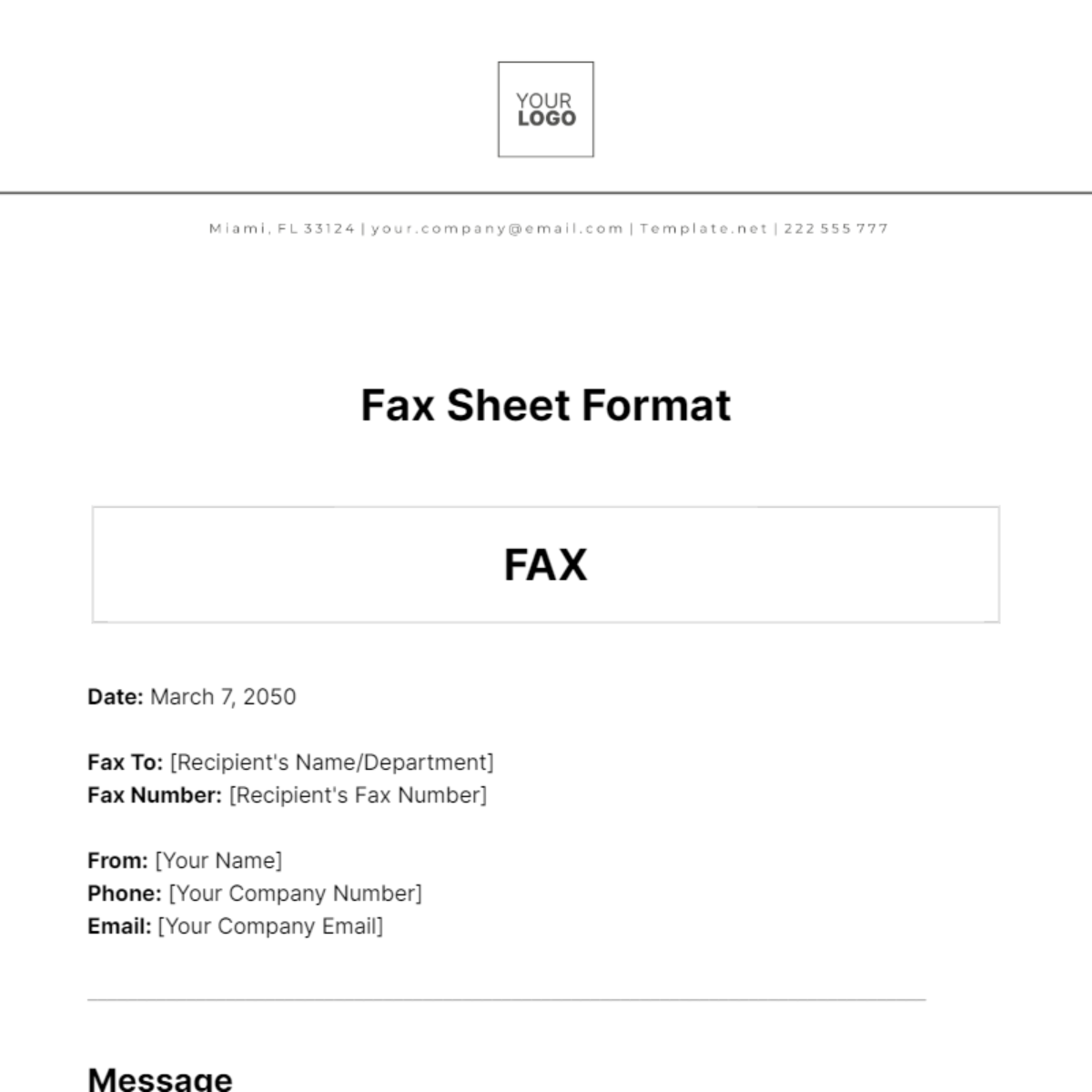 Fax Sheet Format