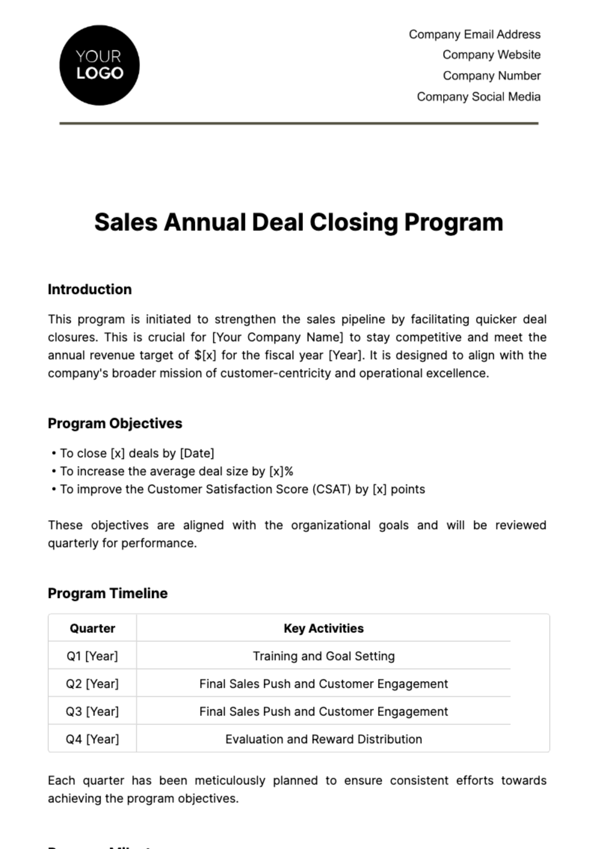 Sales Annual Deal Closing Program Template