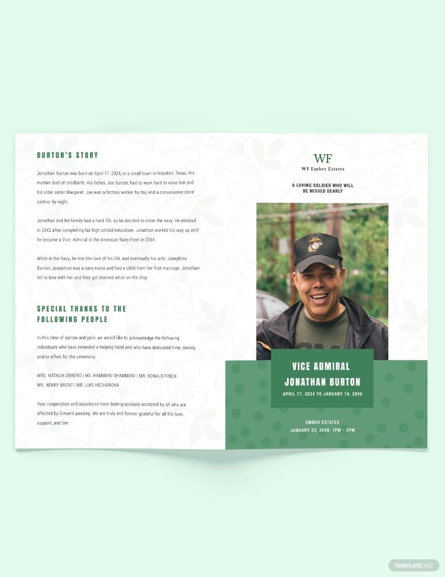 Free Printable Navy Honors Funeral Obituary Bi Fold Brochure Template 