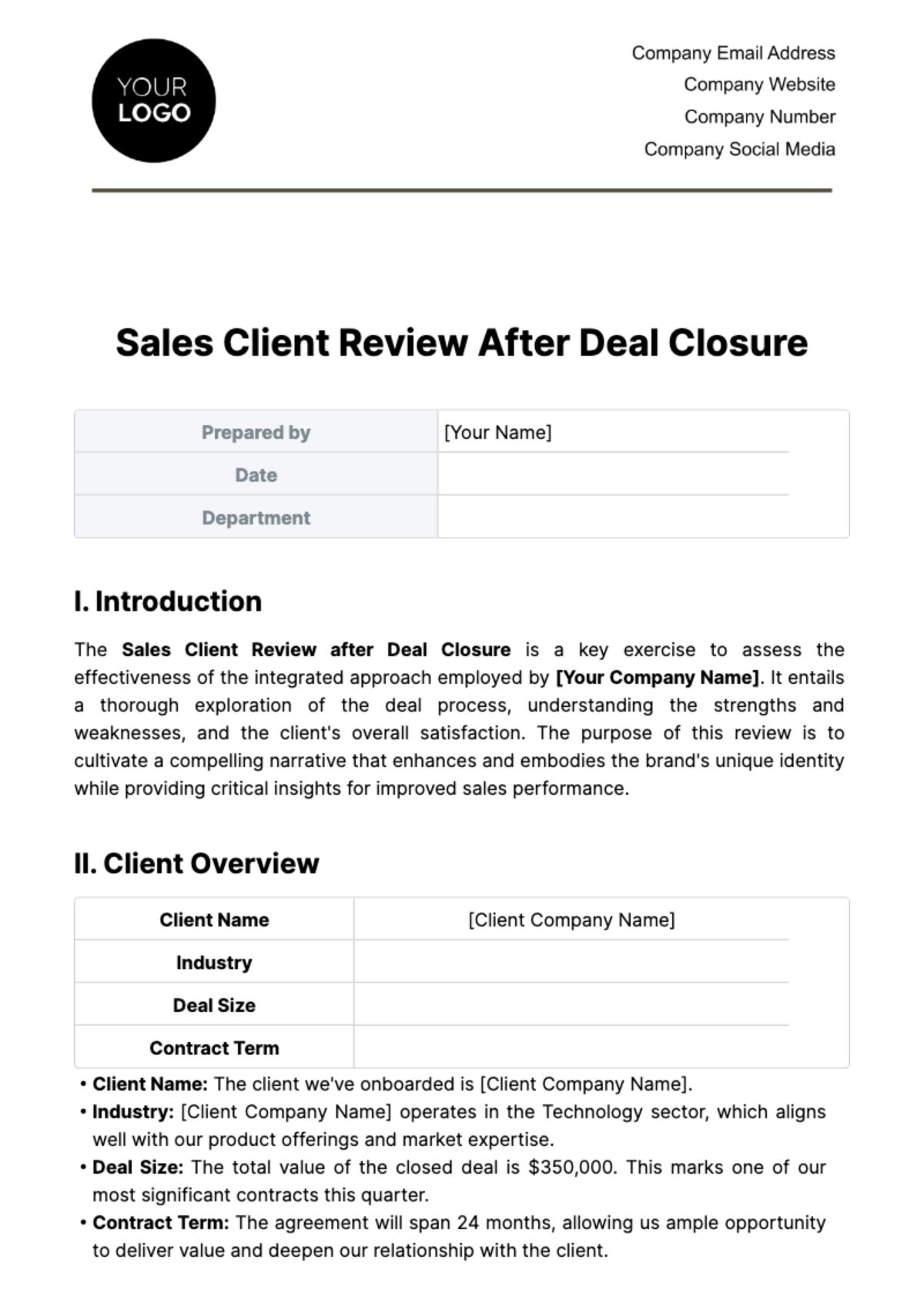 Sales Client Review after Deal Closure Template