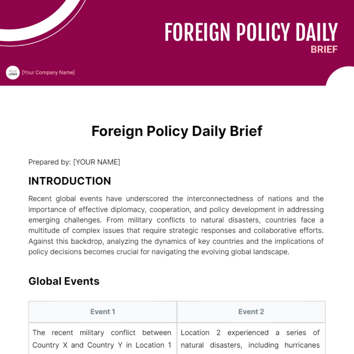 Foreign Policy Daily Brief Template - Edit Online & Download