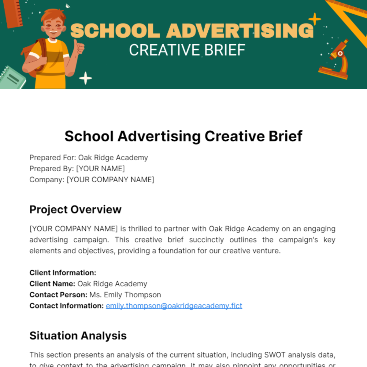 School Advertising Creative Brief Template - Edit Online & Download