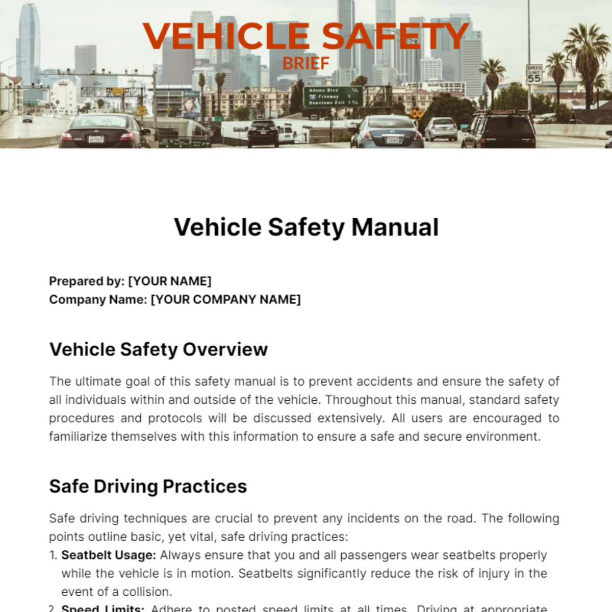 Vehicle Safety Brief Template - Edit Online & Download