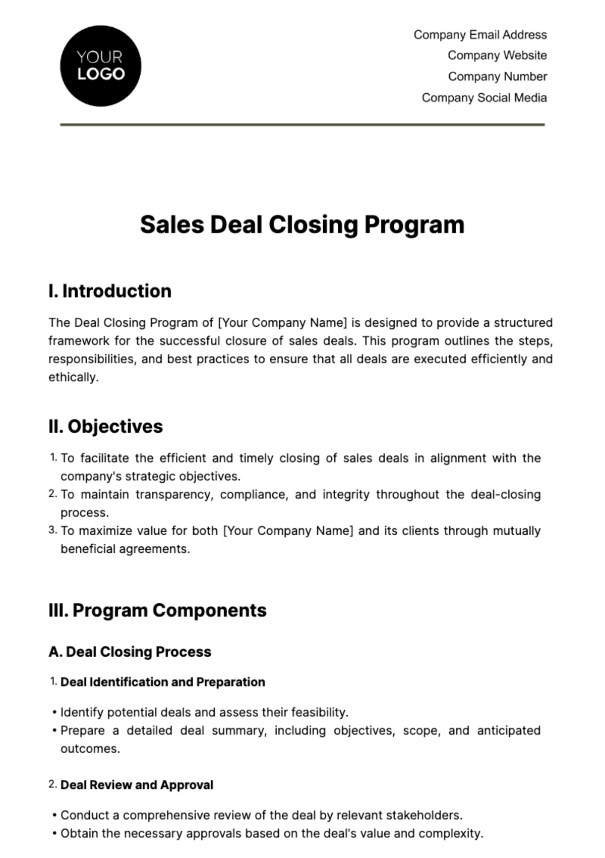 Sales Deal Closing Program Template