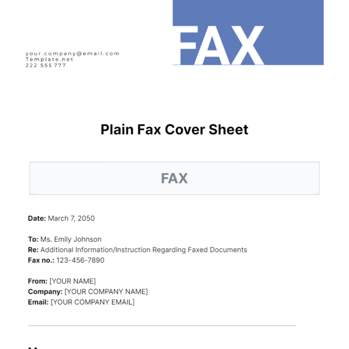 Plain Fax Cover Sheet