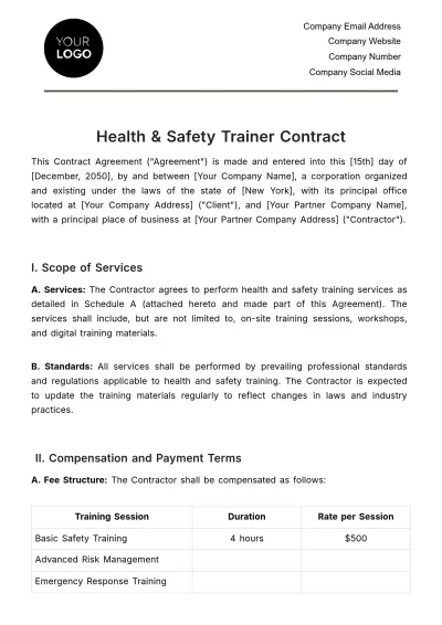 Free Health & Safety Trainer Contract Template to Edit Online