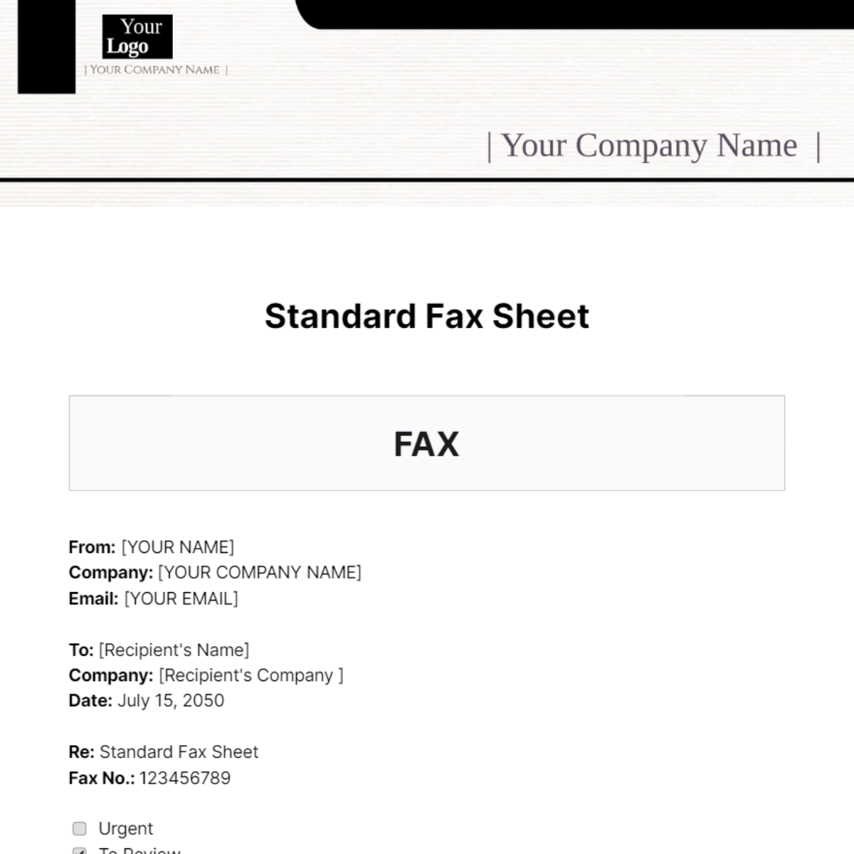 Standard Fax Sheet