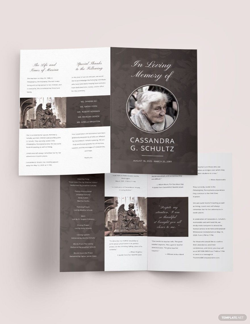 Free Printable Cremation Funeral Bi-Fold Brochure Template