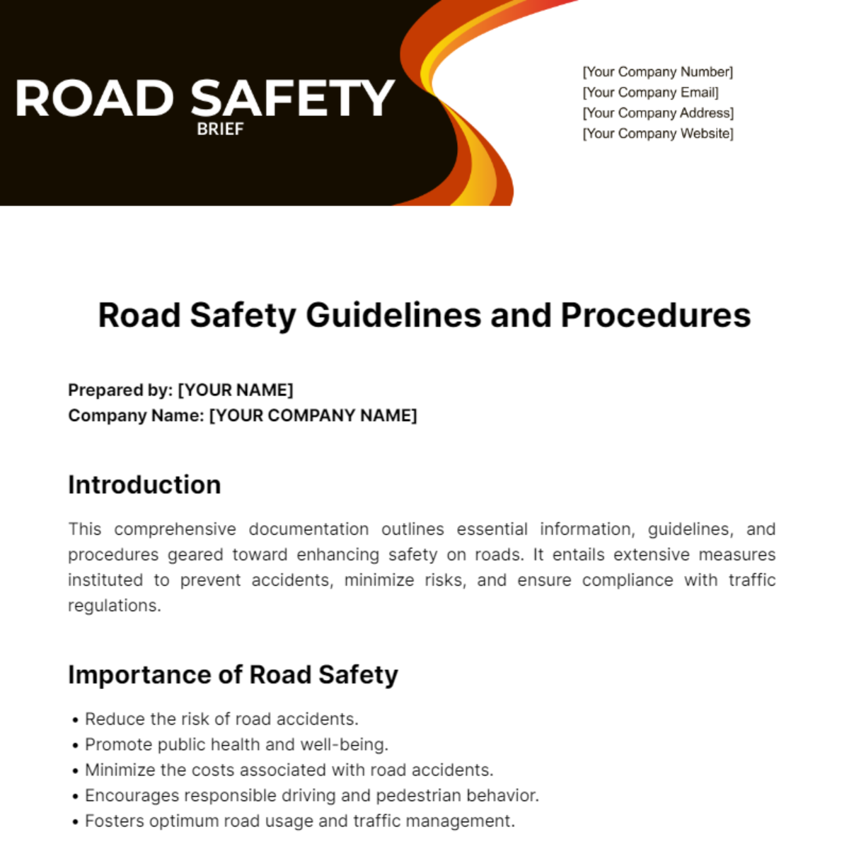 Road Safety Brief Template - Edit Online & Download