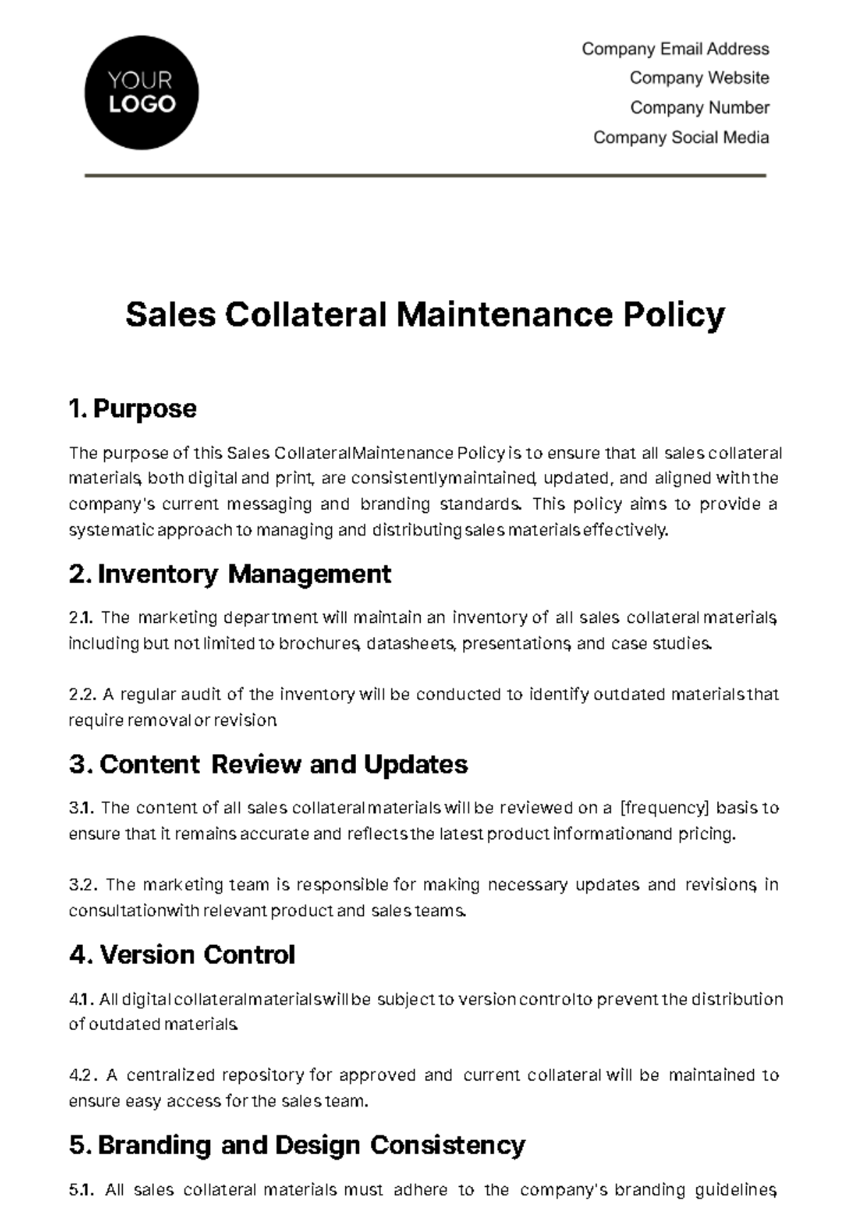 Sales Collateral Maintenance Policy Template