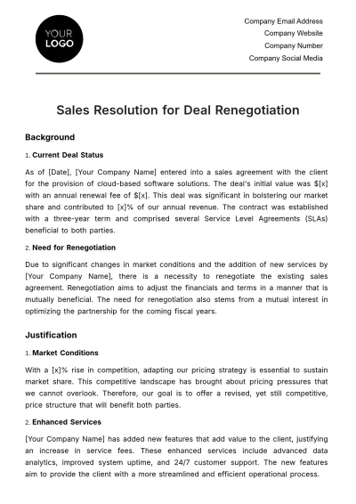 Free Sales Resolution for Deal Renegotiation Template to Edit Online