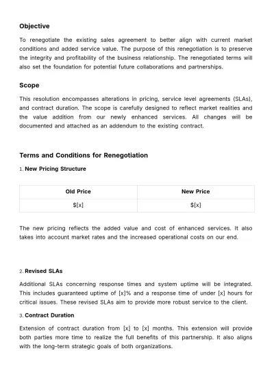 Free Sales Resolution for Deal Renegotiation Template to Edit Online