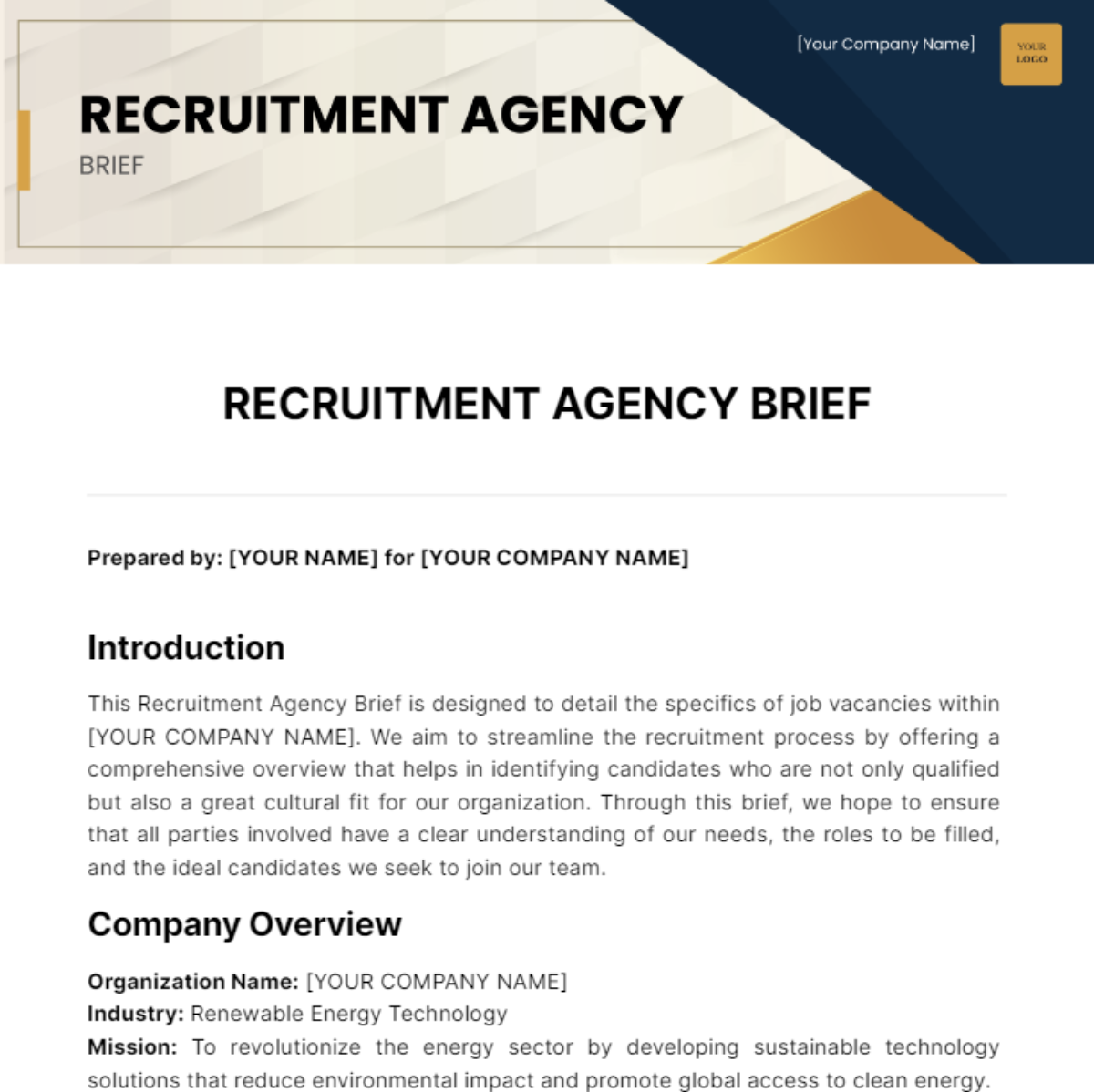 Recruitment Agency Brief Template