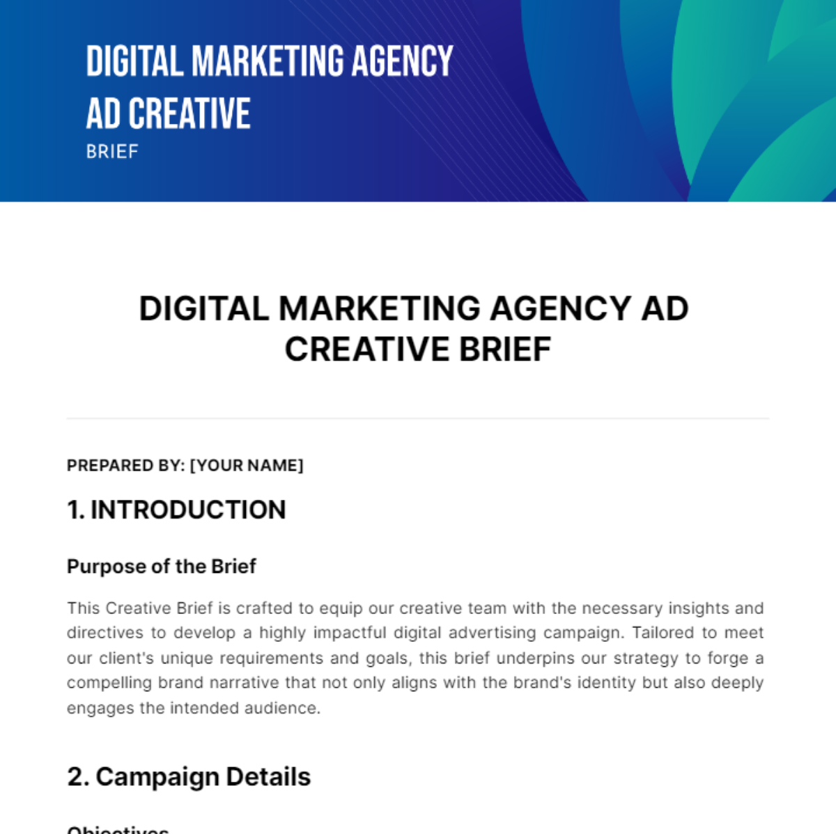 Digital Marketing Agency Ad Creative Brief Template