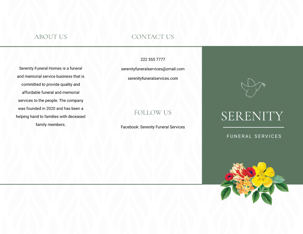 Free Printable Eulogy Funeral Tri-Fold Brochure Template