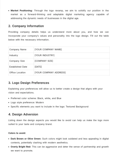 Free Digital Marketing Agency Logo Design Brief Template to Edit Online