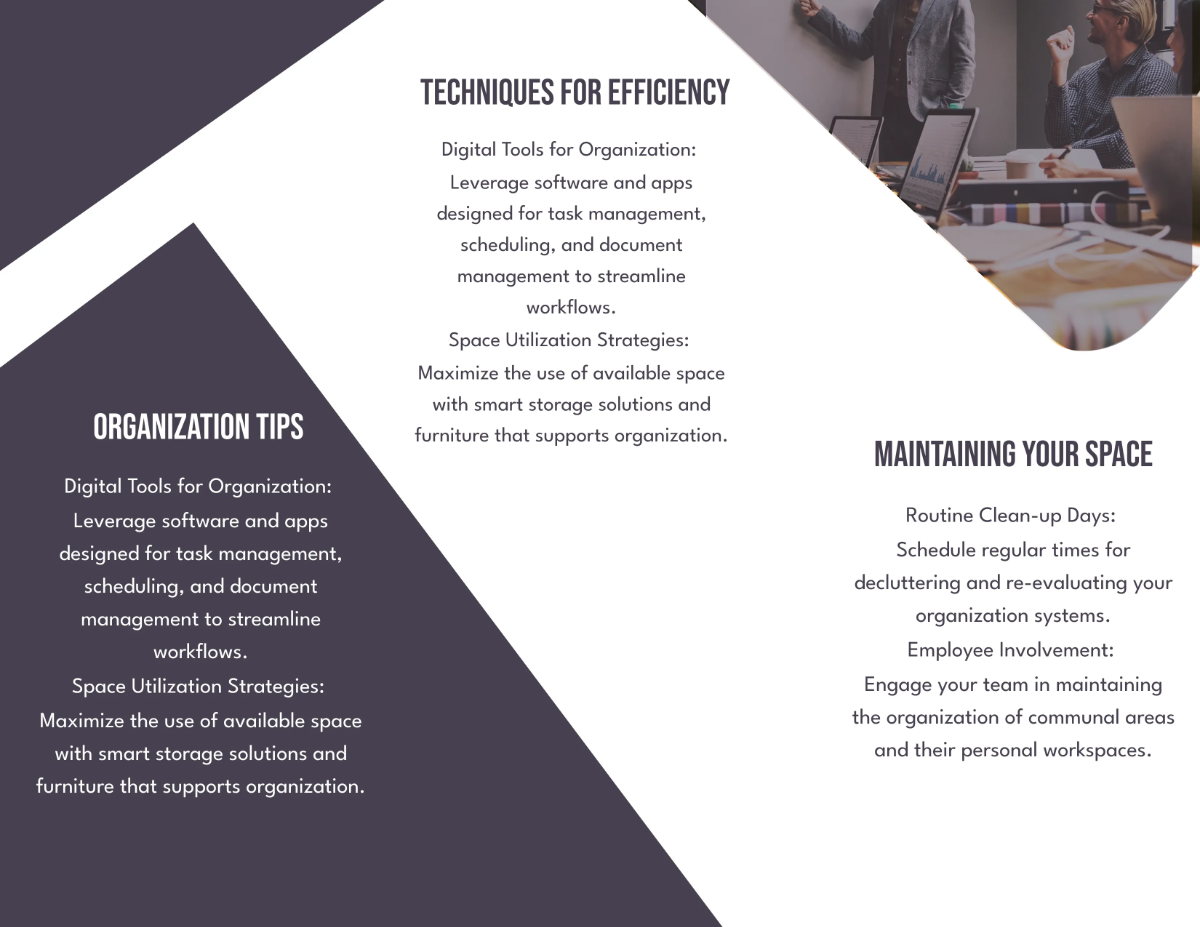 Free Office Organization Tips and Techniques Brochure Template to Edit Online