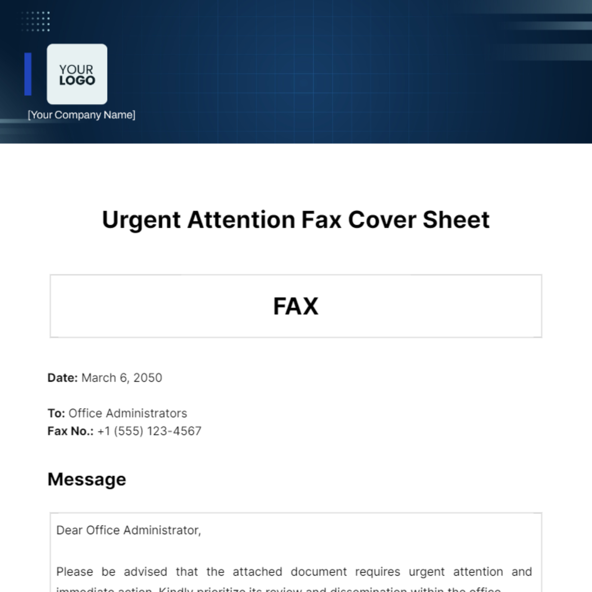 Urgent Attention Fax Cover Sheet
