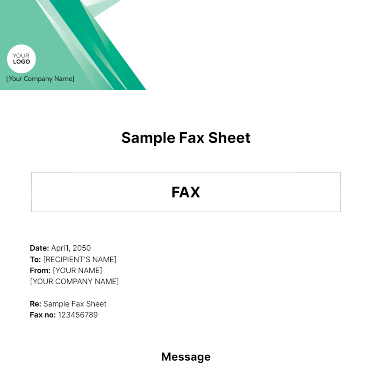 Sample Fax Sheet