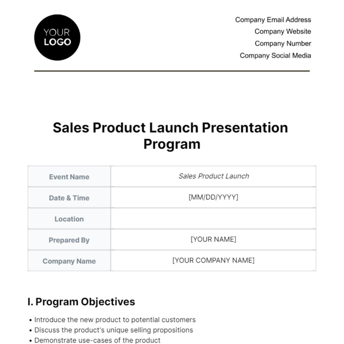 Free Sales Product Launch Presentation Program Template
