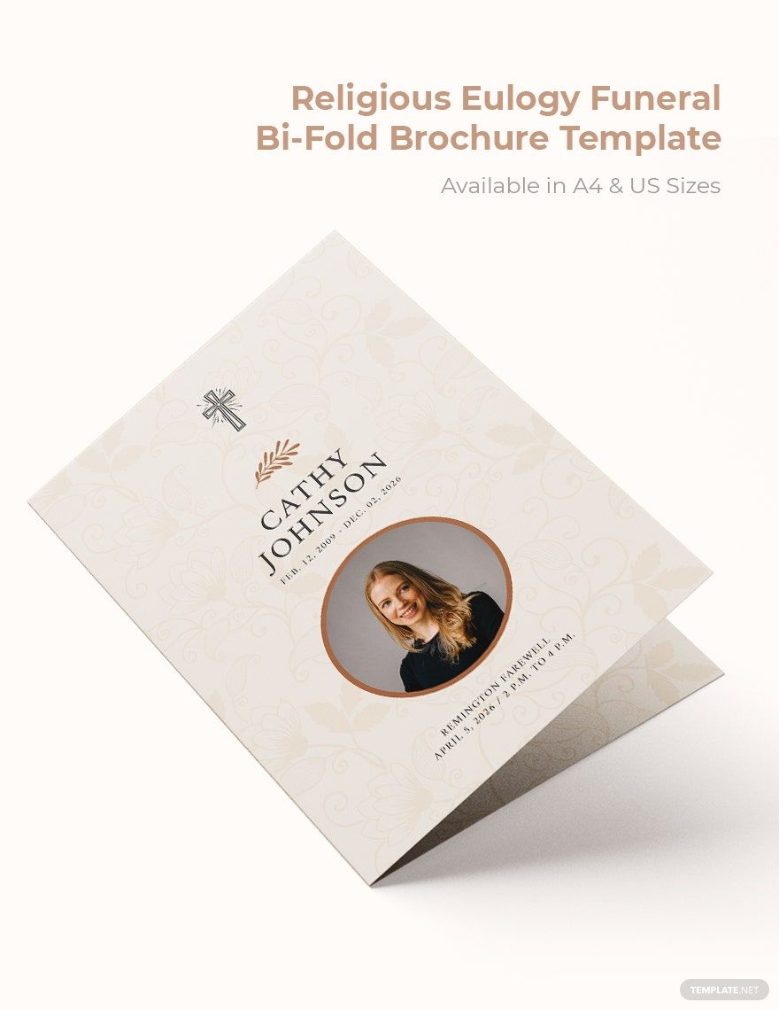 Religious Eulogy Funeral Bi-Fold Brochure Template in Word, Google Docs, Illustrator, PSD, Apple Pages, Publisher