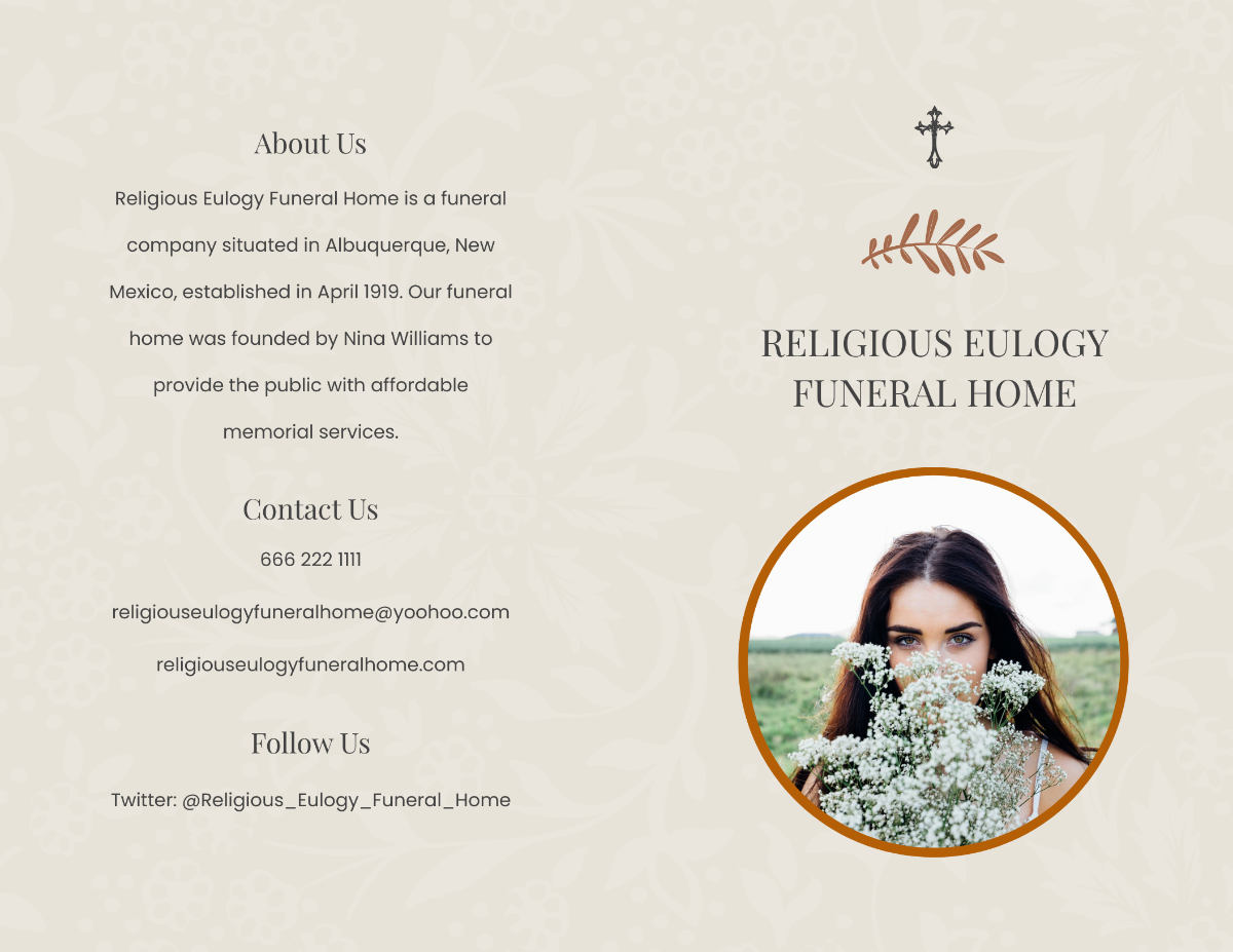 Religious Eulogy Funeral Bi-Fold Brochure Template