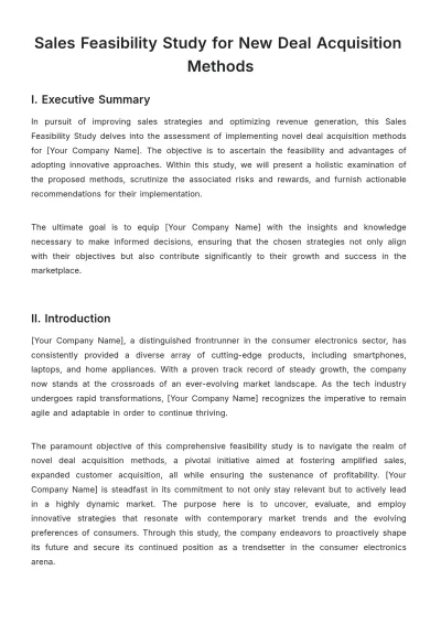 Free Sales Feasibility Study for New Deal Acquisition Methods Template to Edit Online