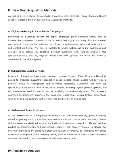 Free Sales Feasibility Study for New Deal Acquisition Methods Template to Edit Online