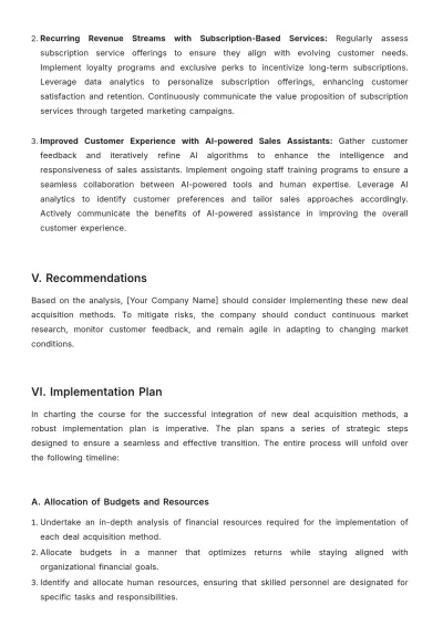 Free Sales Feasibility Study for New Deal Acquisition Methods Template to Edit Online