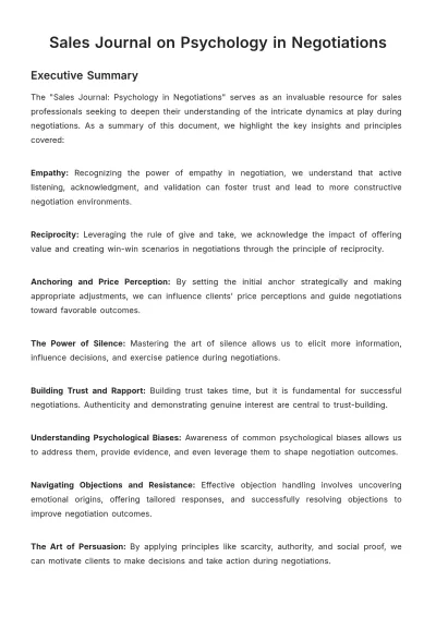 Free Sales Journal on Psychology in Negotiations Template to Edit Online