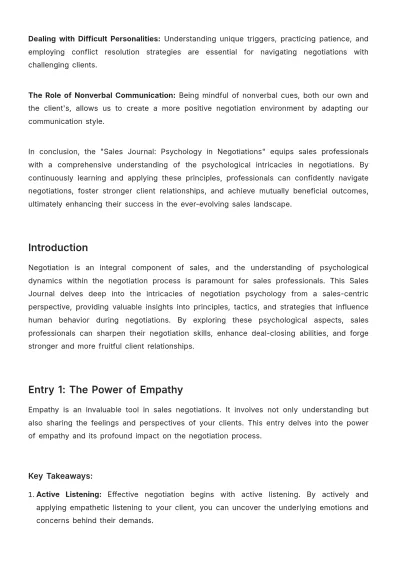 Free Sales Journal on Psychology in Negotiations Template to Edit Online