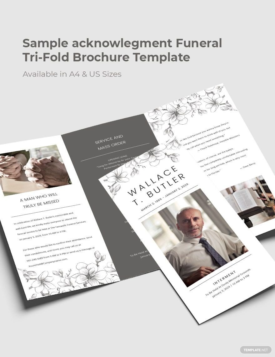 Sample Acknowledgement Funeral Tri-Fold Brochure Template