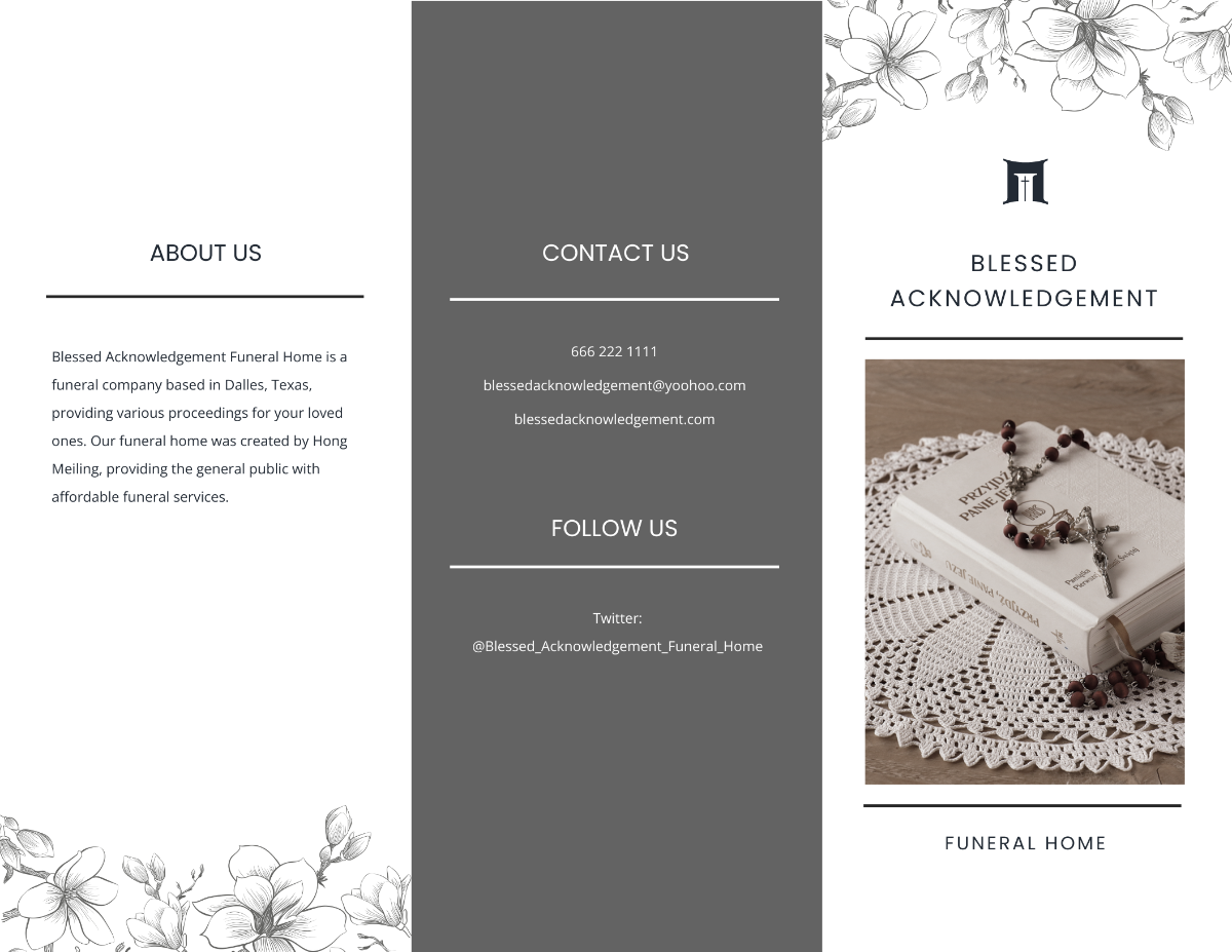Sample Acknowledgement Funeral Tri-Fold Brochure Template