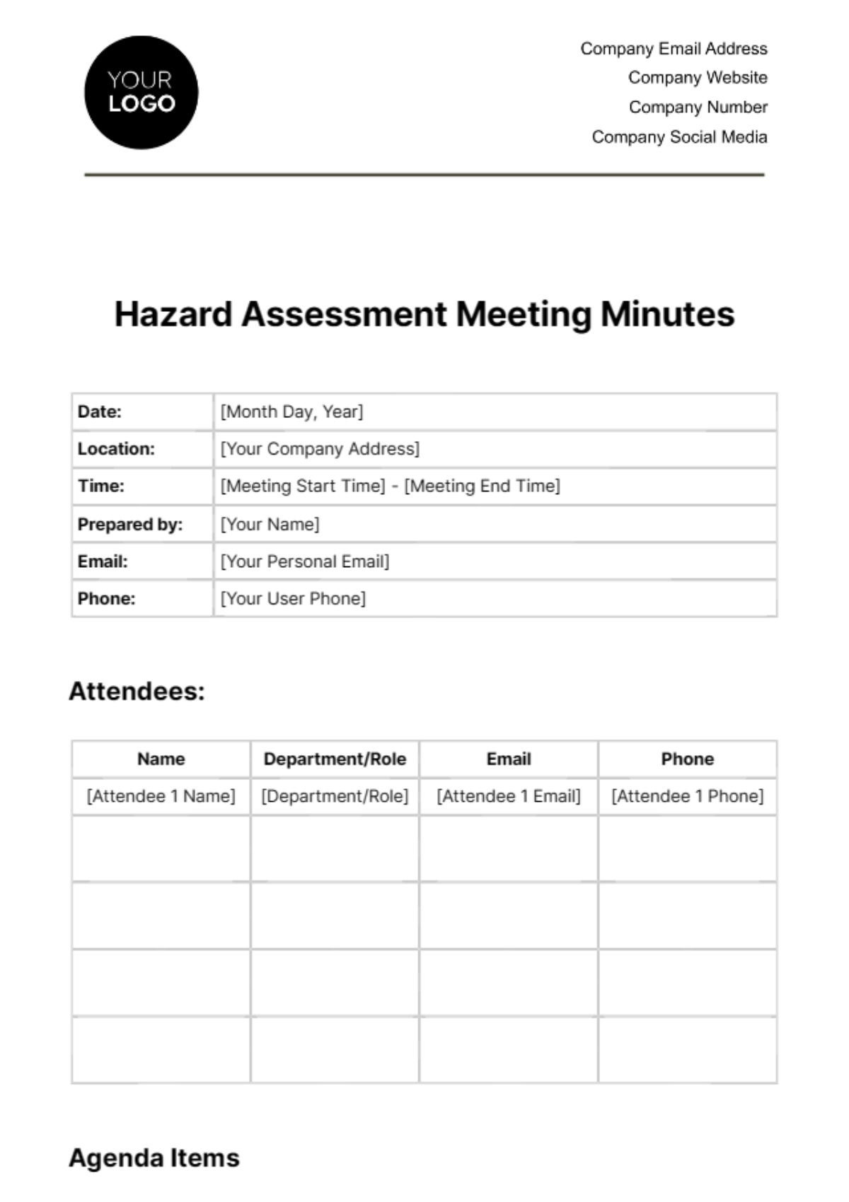 Hazard Assessment Meeting Minutes Template