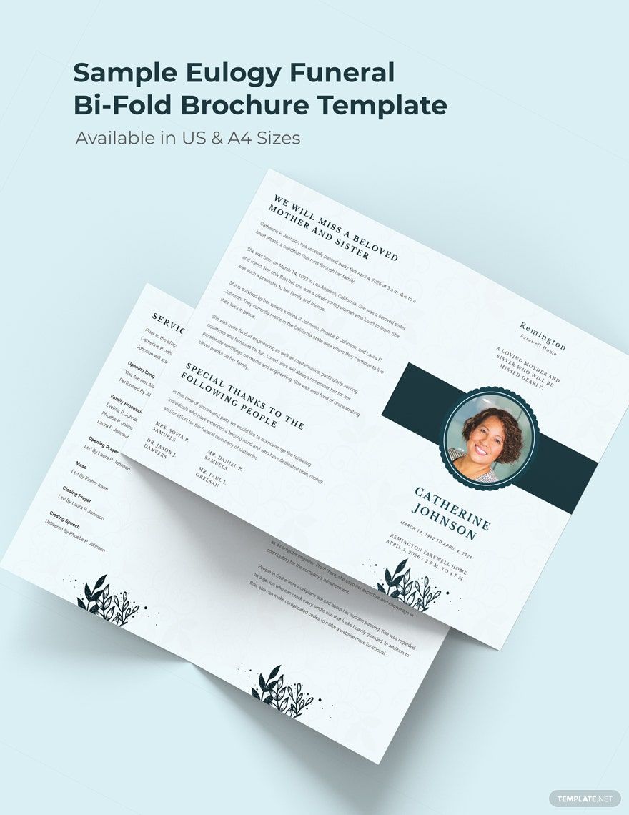 Free Sample Eulogy Funeral Bi-Fold Brochure Template