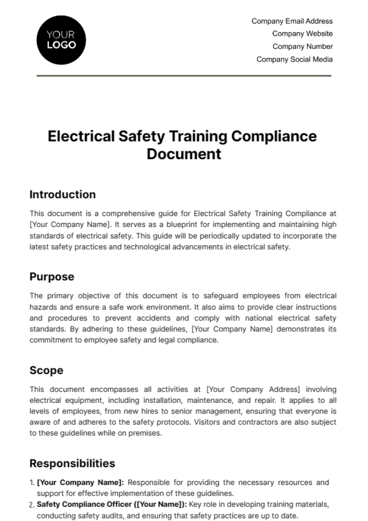 Free Electrical Safety Training Compliance Document Template