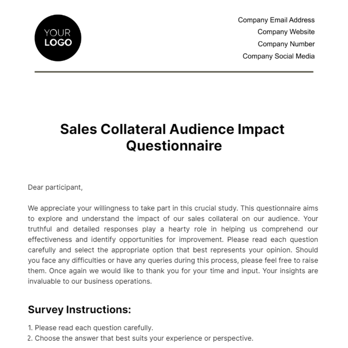 Free Sales Collateral Audience Impact Questionnaire Template