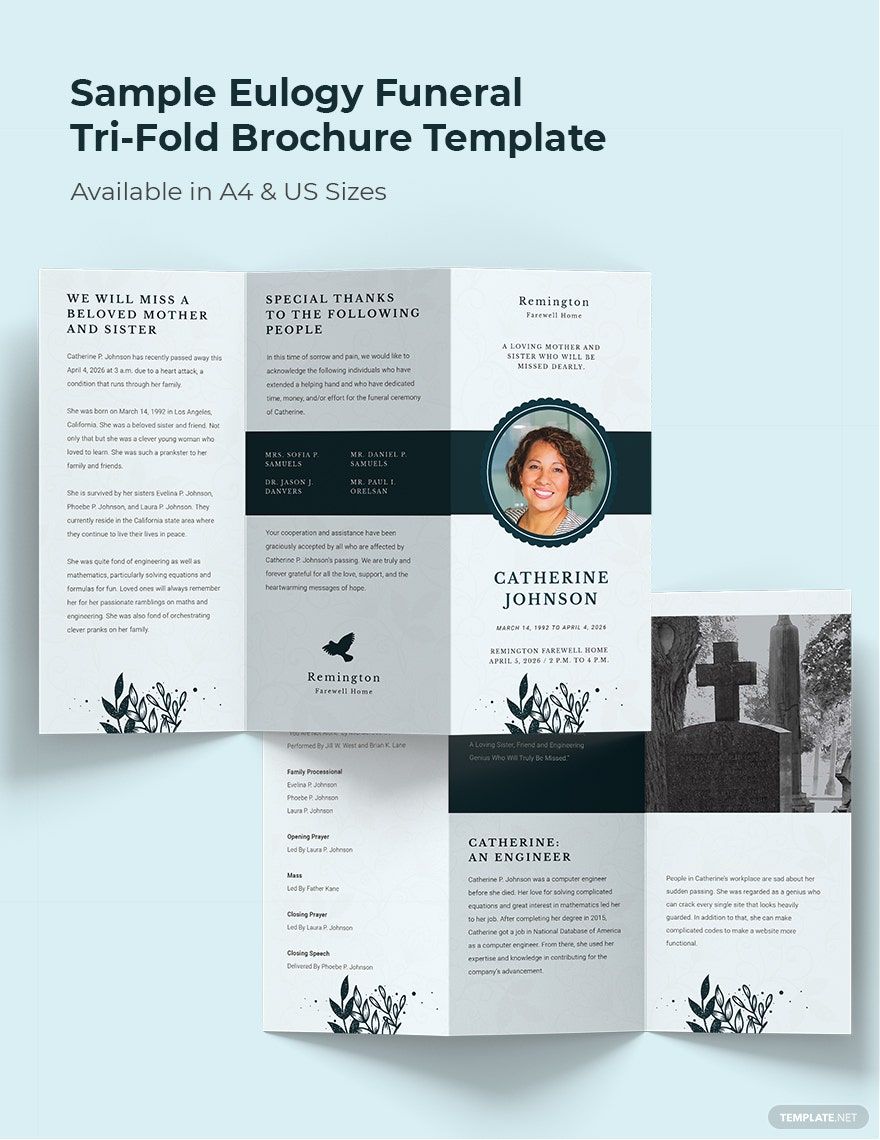 Free Sample Eulogy Funeral Tri-Fold Brochure Template