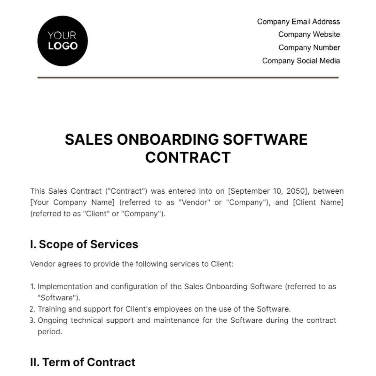 Free Sales Onboarding Software Contract Template
