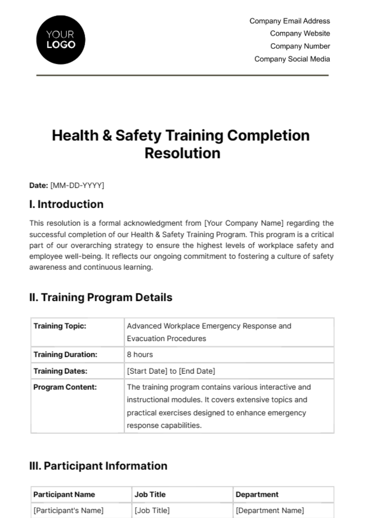 Health & Safety Training Completion Resolution Template - Edit Online & Download