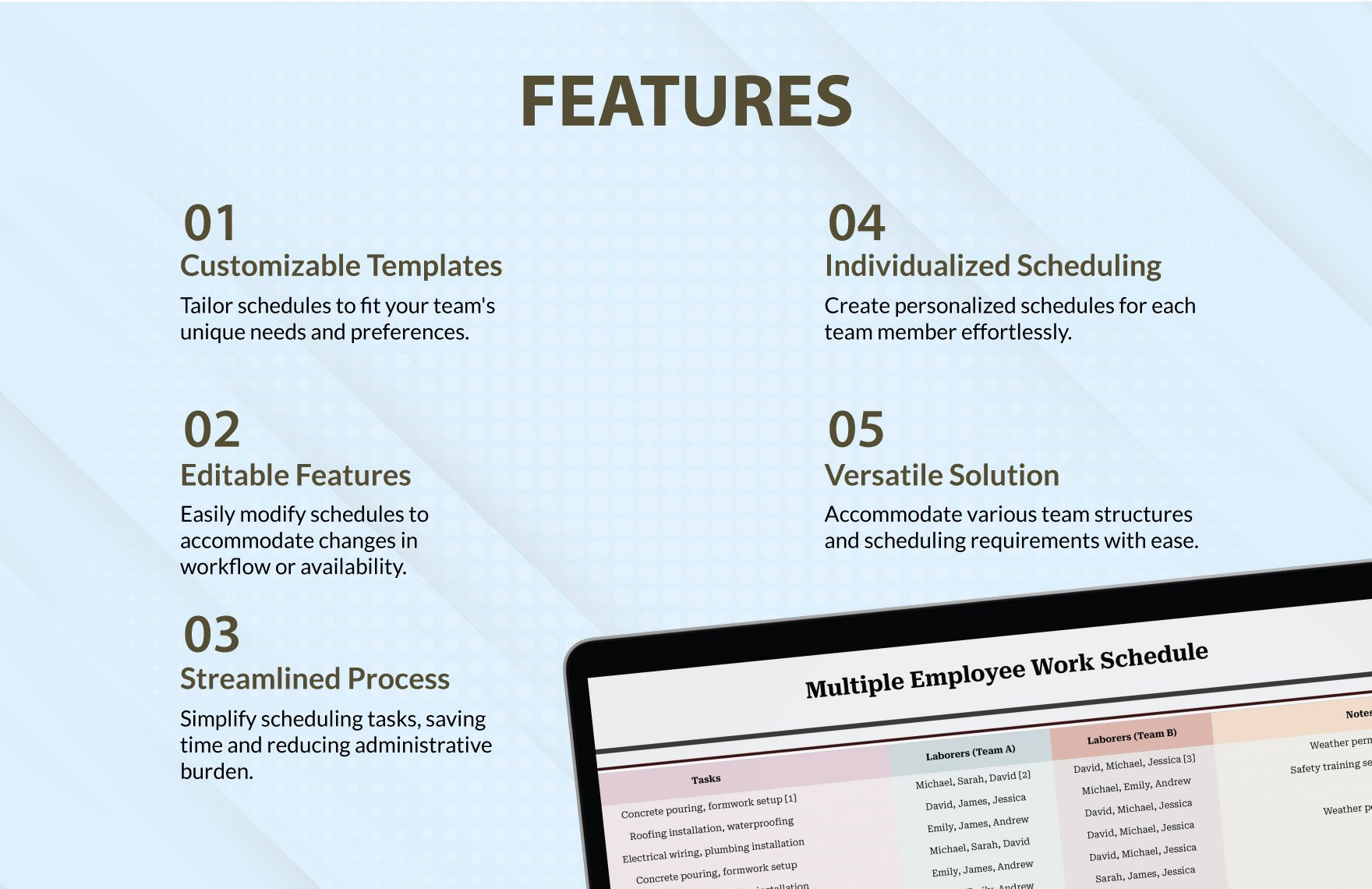 Multiple Employee Work Schedule Template