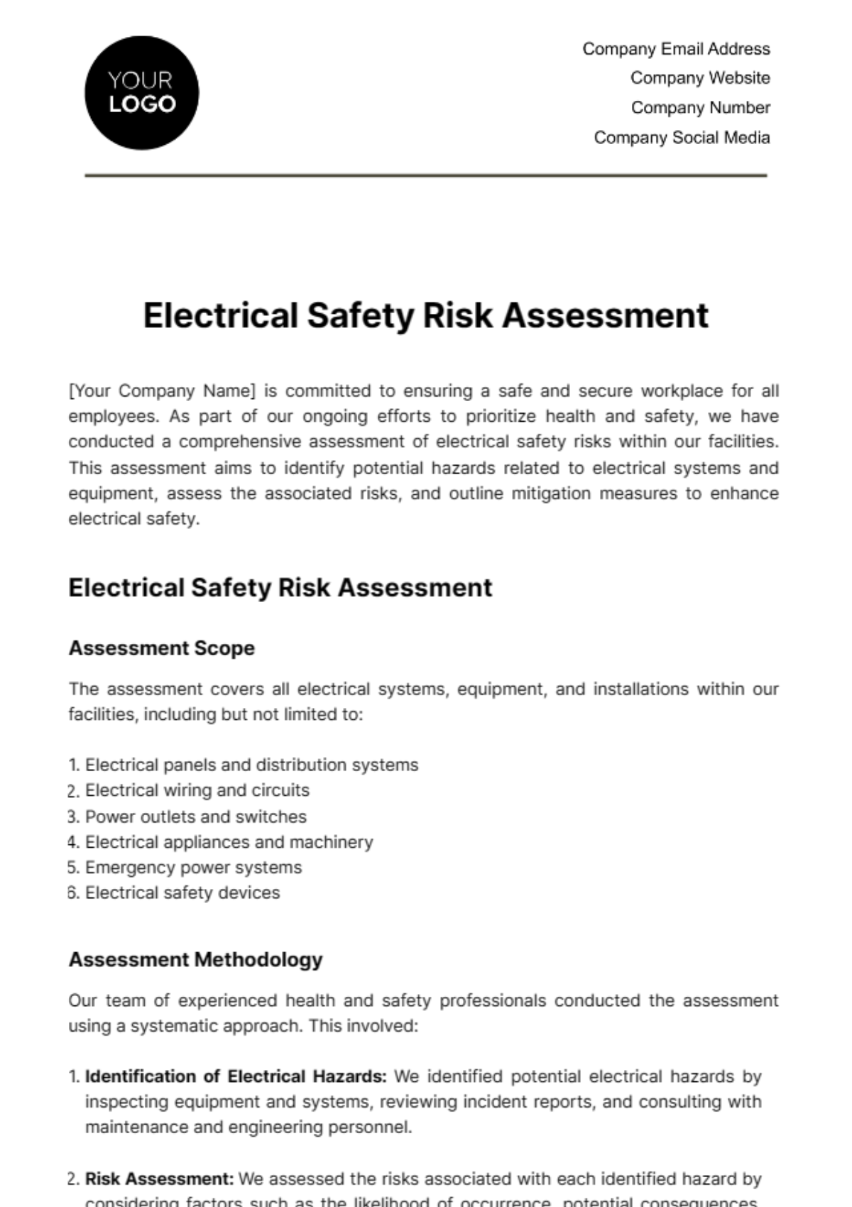 Electrical Safety Risk Assessment Template