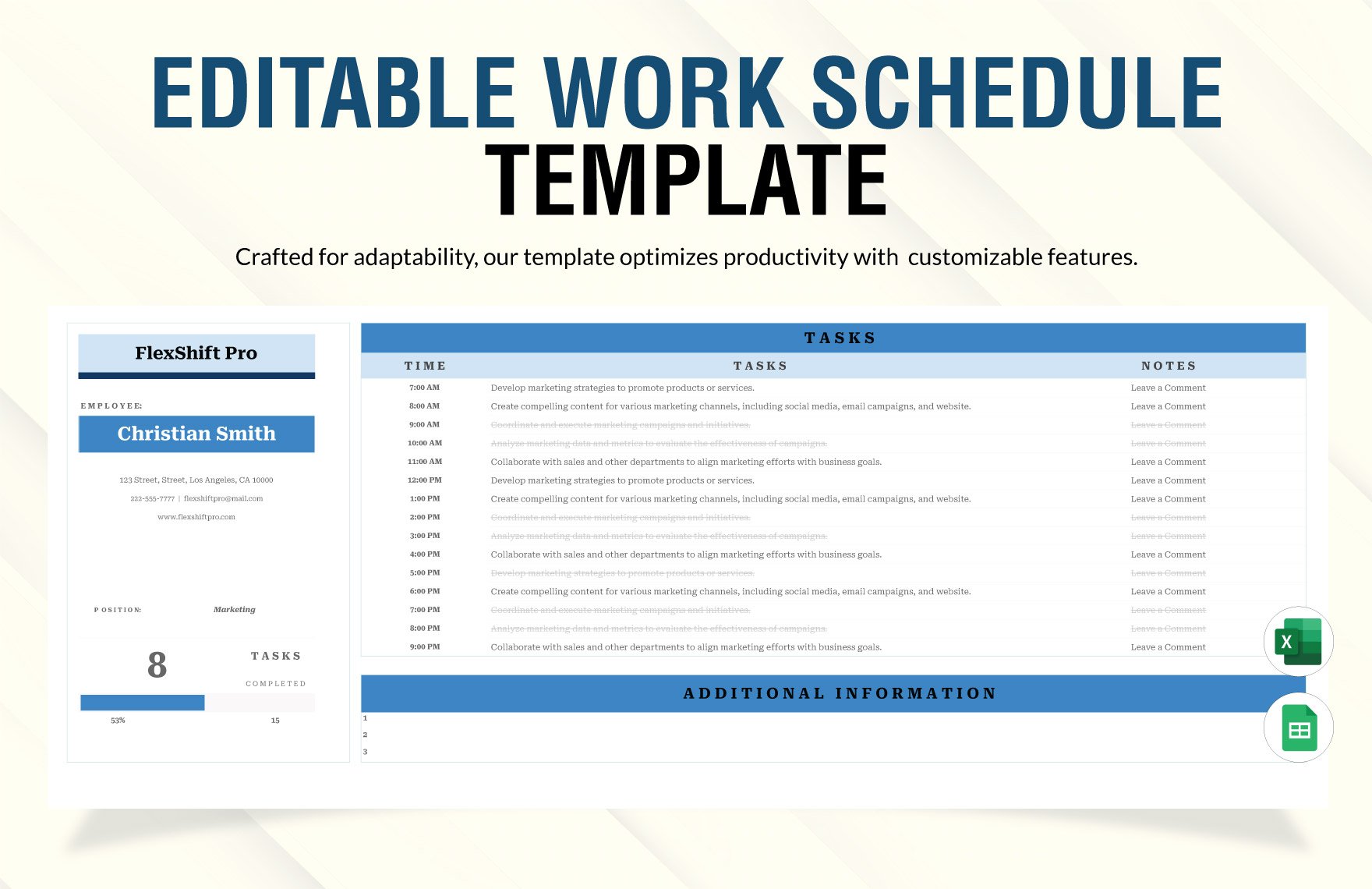 Editable Work Schedule Template in Excel, Google Sheets