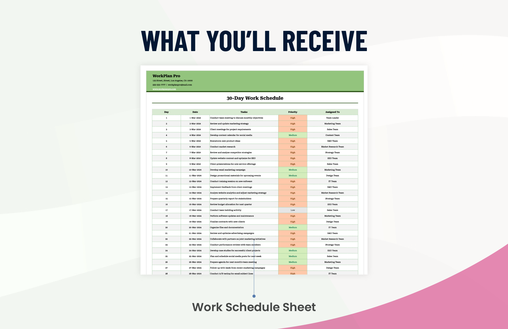 30-Day Work Schedule Template