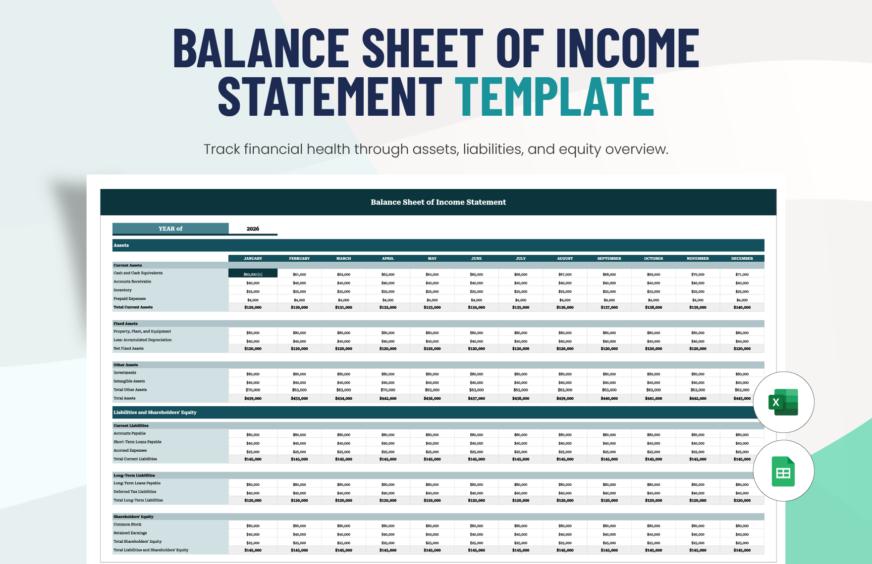 Balance Sheet of Income Statement Template in Excel, Google Sheets