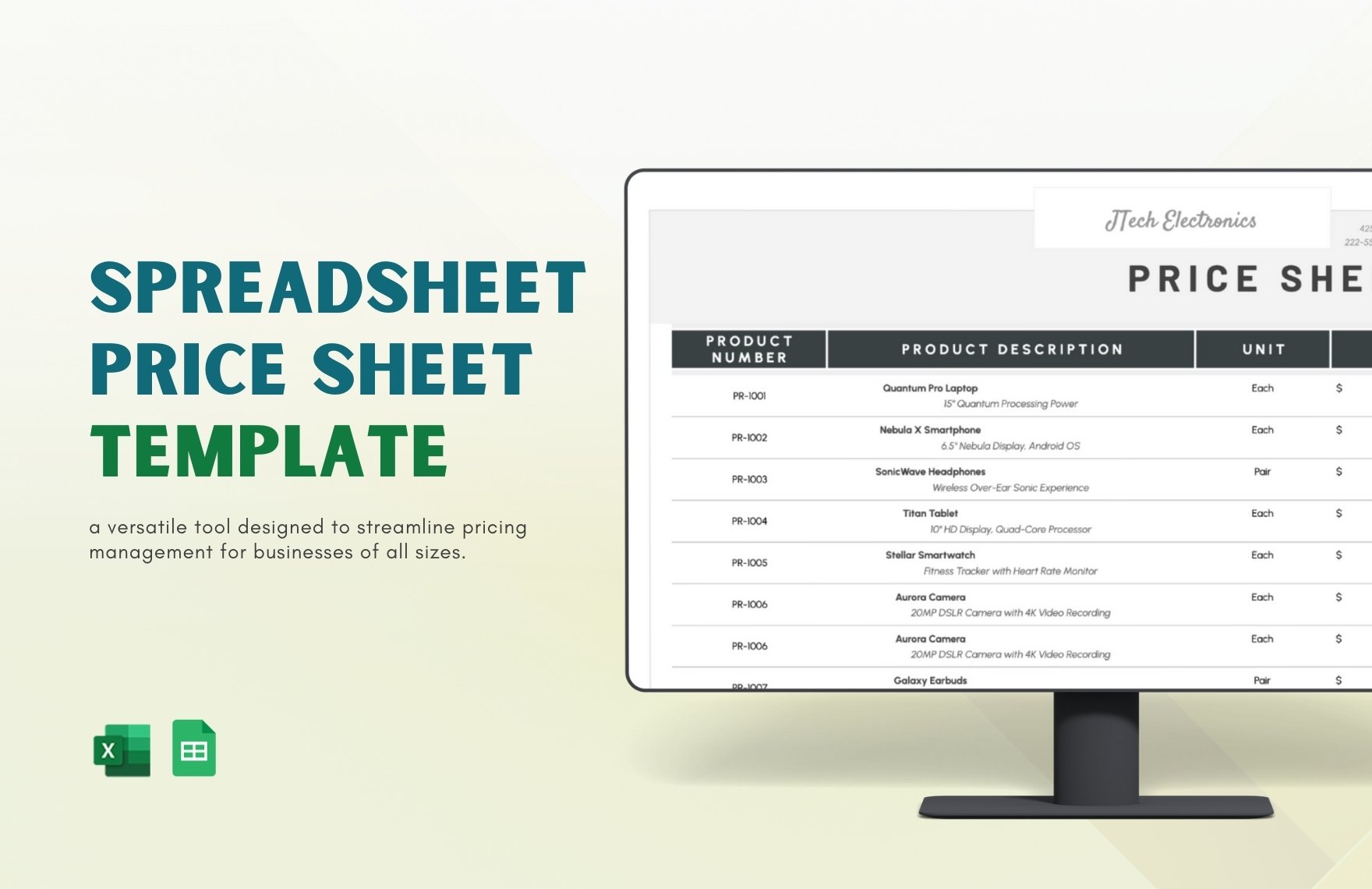 Spreadsheet Price Sheet Template in Excel, Google Sheets