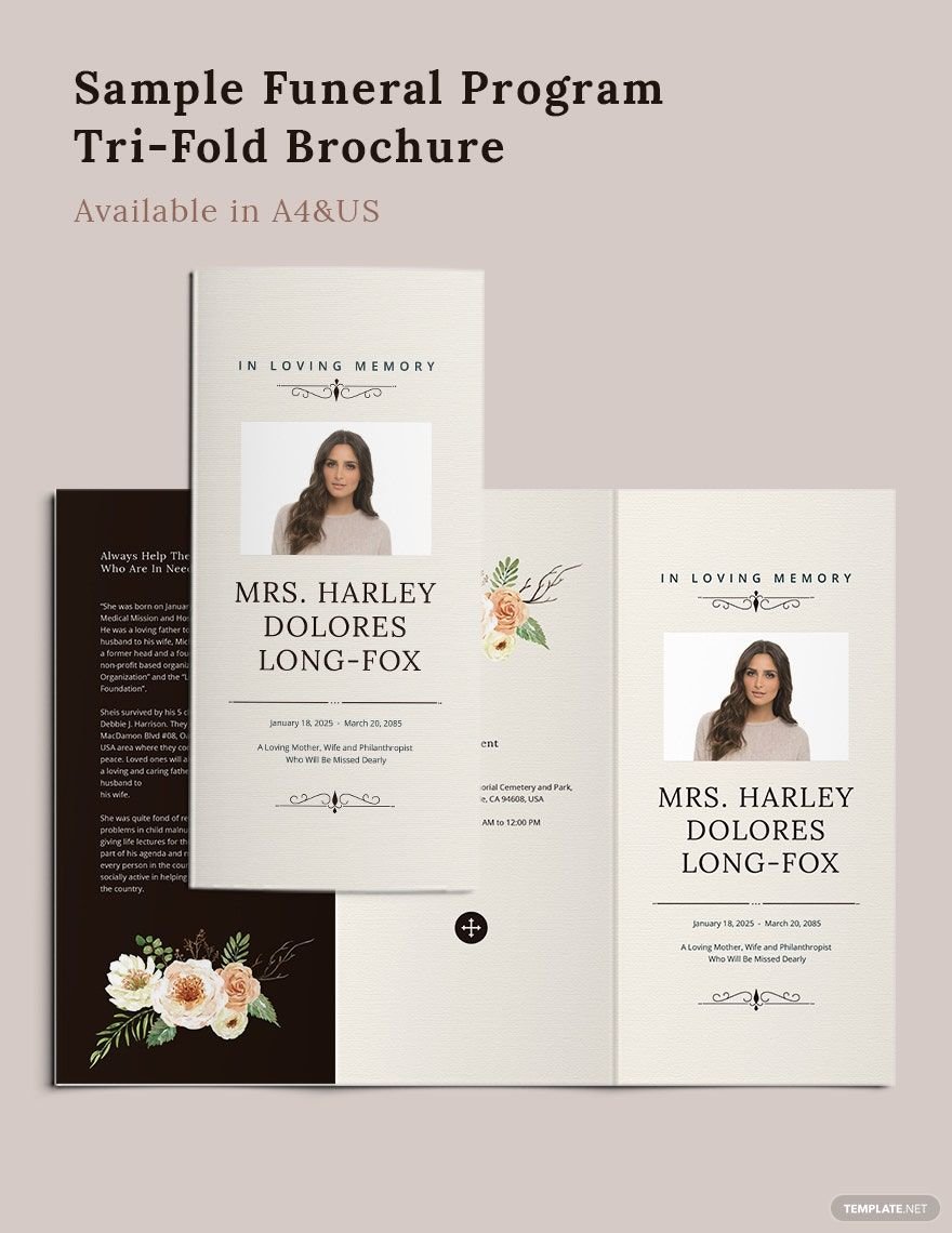 Sample Funeral Program Tri-Fold Brochure Template in Word, Google Docs, Illustrator, PSD, Apple Pages, Publisher